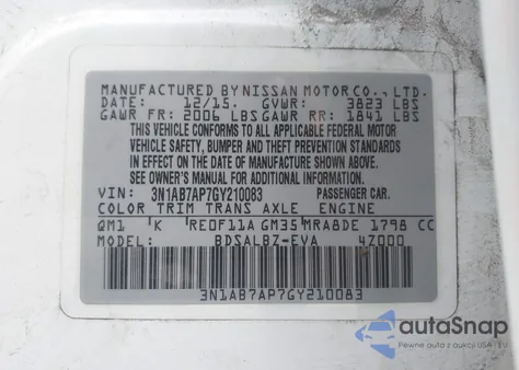 2016 Nissan Sentra S from USA, damaged, VIN 3N1AB7AP7GY210083